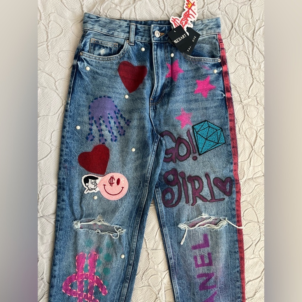 Bershka Jeans Women Barbie Design XS Check Measurements (0676) - Picture 2 of 14